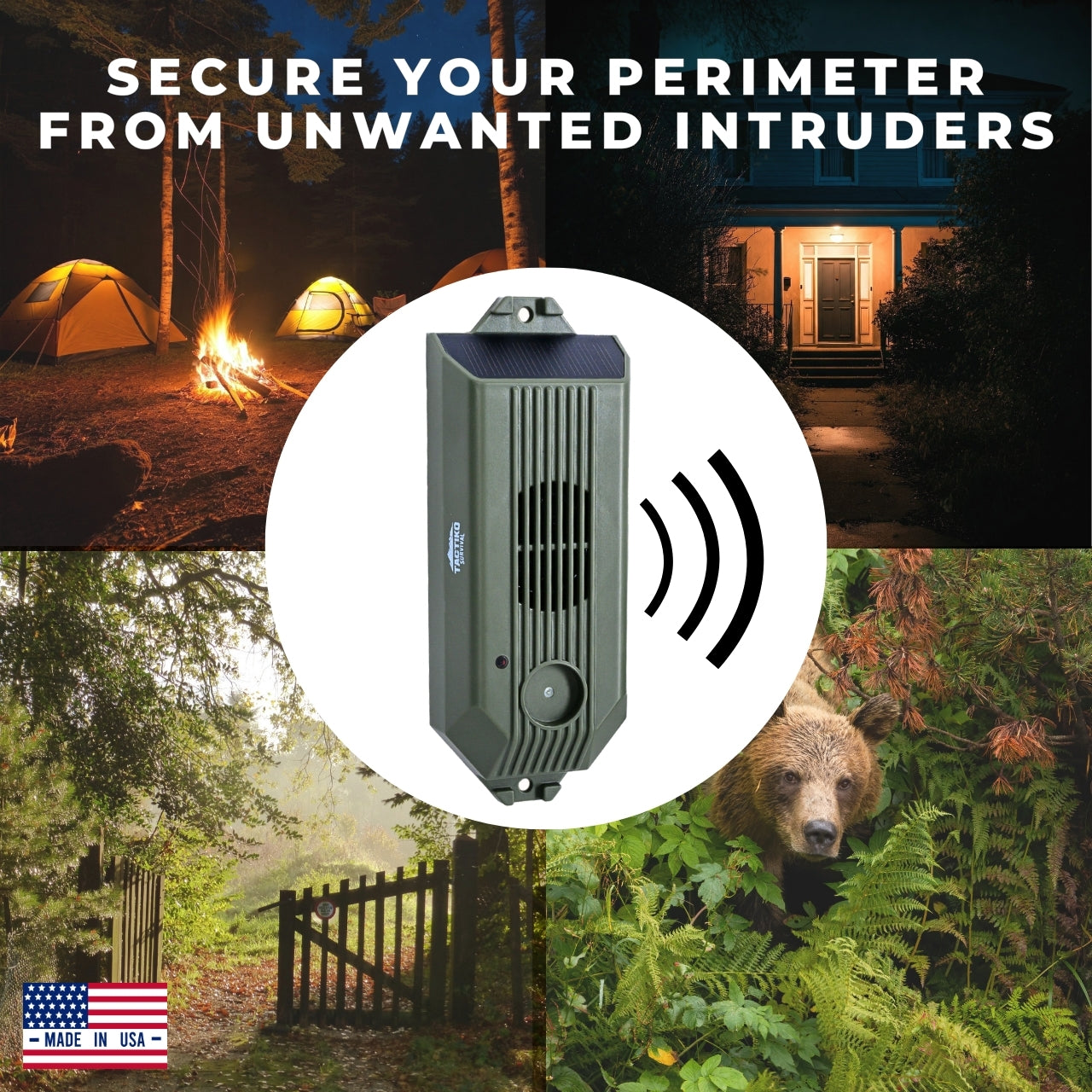 TACTIKO Trip Wire Alarm - 80Ft Kevlar Wire, 129 dB Siren, Solar & Cable Charging