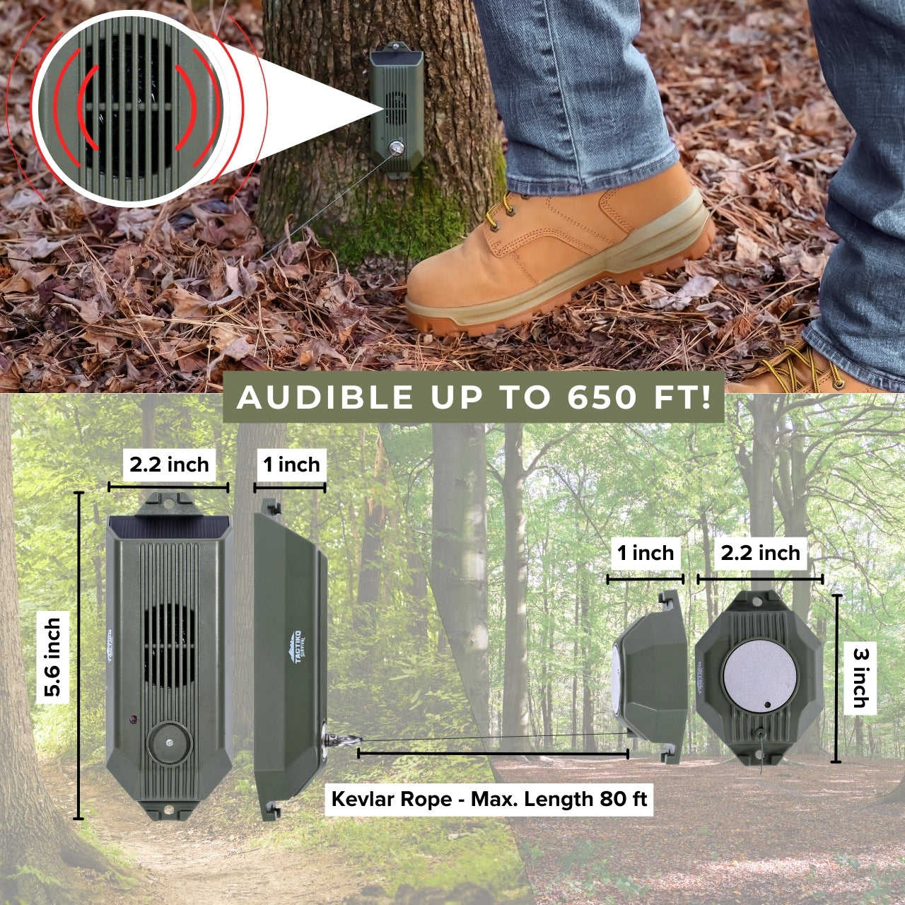 TACTIKO Trip Wire Alarm - 80Ft Kevlar Wire, 129 dB Siren, Solar & Cable Charging
