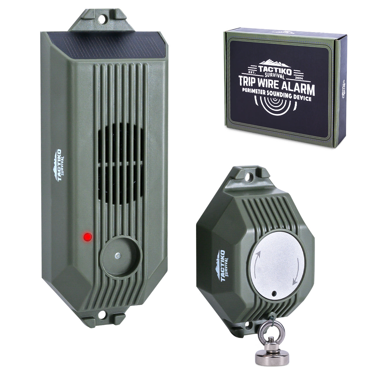 TACTIKO Trip Wire Alarm - 80Ft Kevlar Wire, 129 dB Siren, Solar & Cable Charging