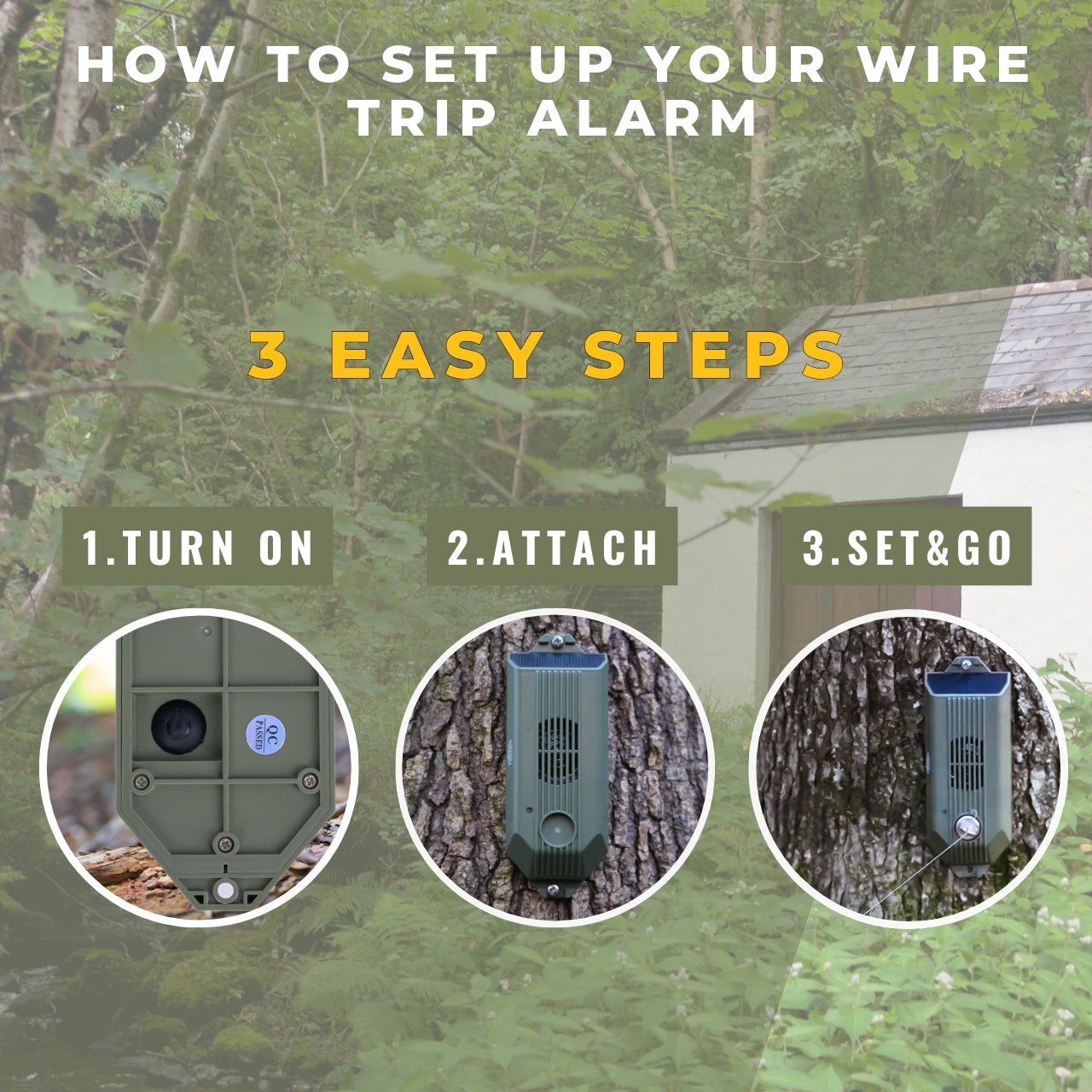 TACTIKO Trip Wire Alarm - 80Ft Kevlar Wire, 129 dB Siren, Solar & Cable Charging